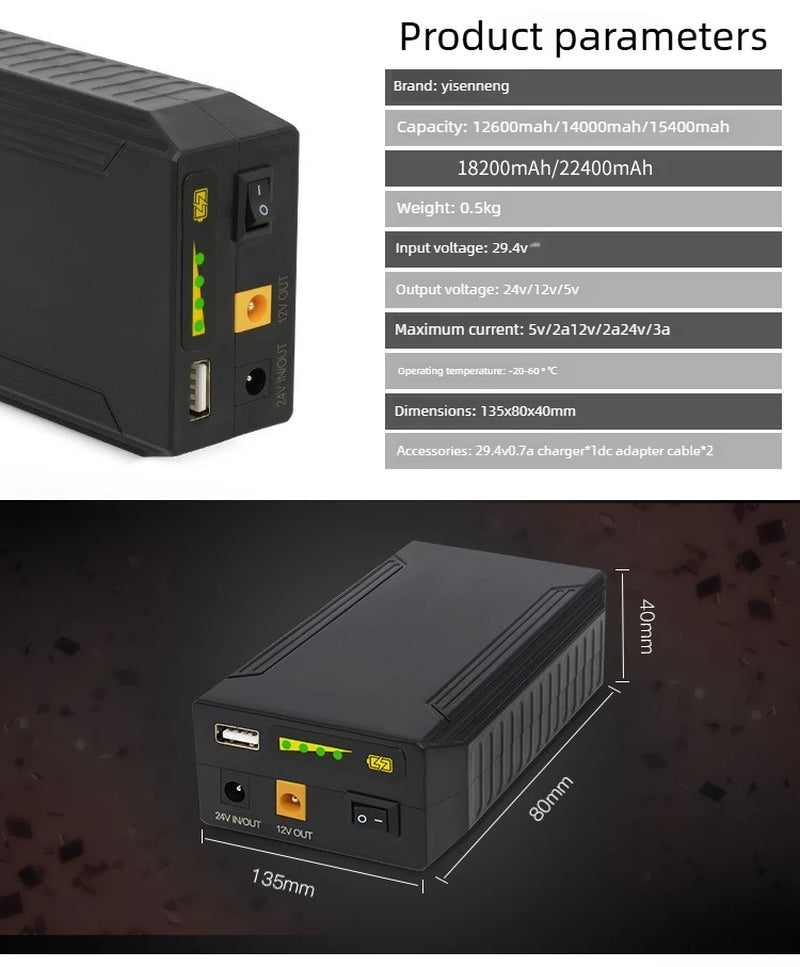 High Quality 24V 12V 5V 18200Mah/22400Mah Li-Ion Battery for Portable Outdoor UPS Router/Monitor/Cellphone/Led Lights Power Bank