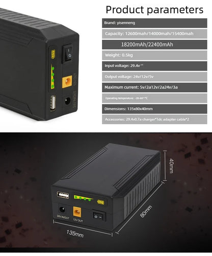 High Quality 24V 12V 5V 18200Mah/22400Mah Li-Ion Battery for Portable Outdoor UPS Router/Monitor/Cellphone/Led Lights Power Bank