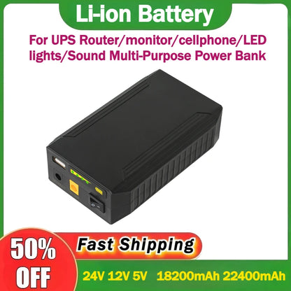 High Quality 24V 12V 5V 18200Mah/22400Mah Li-Ion Battery for Portable Outdoor UPS Router/Monitor/Cellphone/Led Lights Power Bank